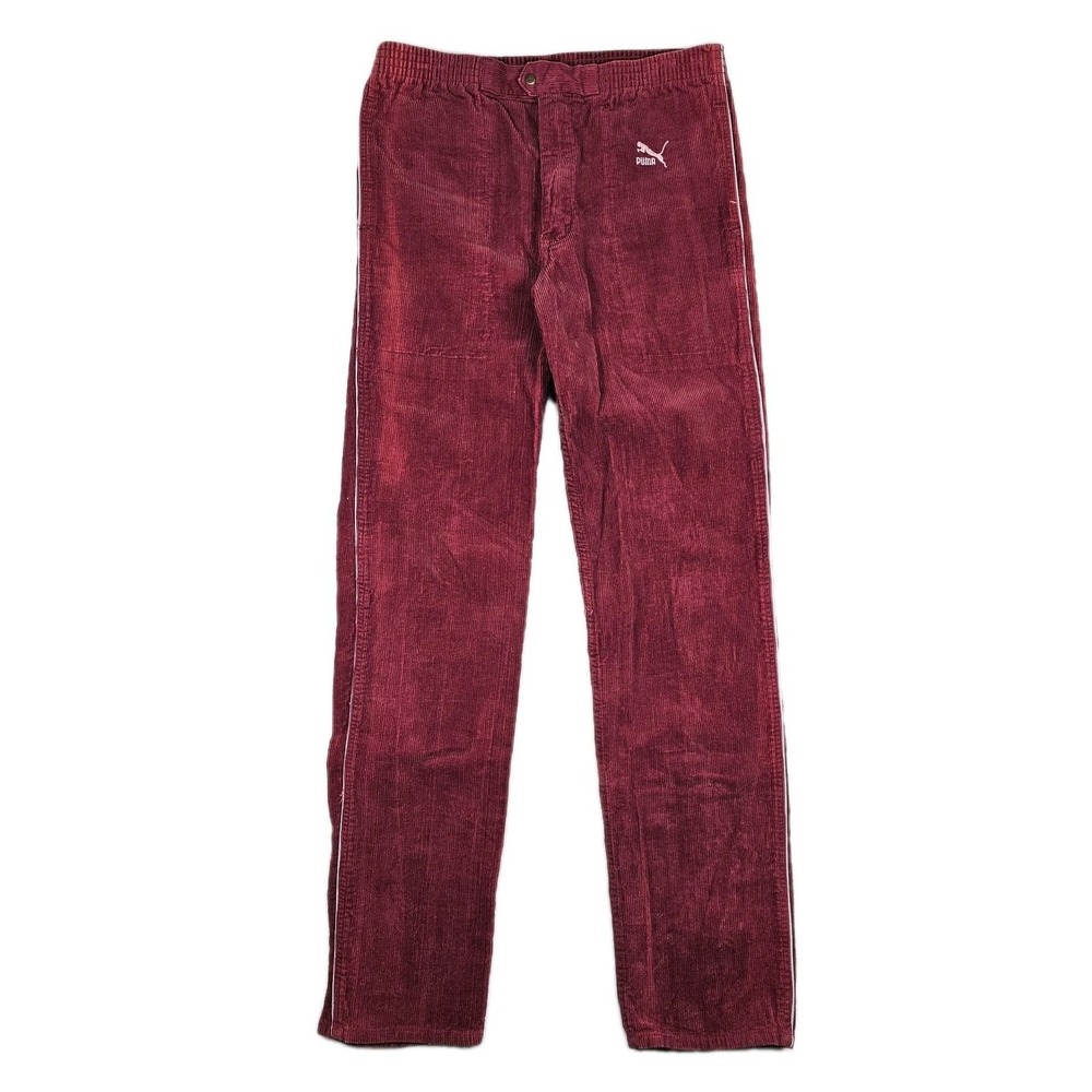 Vtg 80's PUMA Corduroy Pants Mens M 31x33 Made In Hong Kong Side Stripe Burgundy